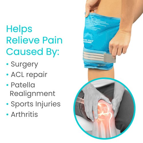 Vive Knee Ice Pack Dual Strap - Reusable Gel for Hot and Cold Therapy - Wrap Around Entire Joint After Replacement Surgery Or Injury - Cooling Compression for Pain and Swelling - Men, Women (Blue)