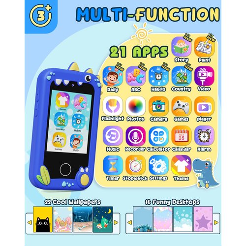UCIDCI Kids Smart Phone Toys for Girls Toddler Phone Toys with Learning Games, Christmas, Birthday Gifts for 3 4 5 6 7 Year Old Boys Blue