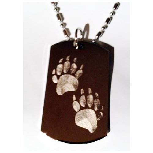 Bear Paws Walking Logo Symbols - Military Dog Tag Luggage Tag Key Chain Keychain Metal Chain Necklace