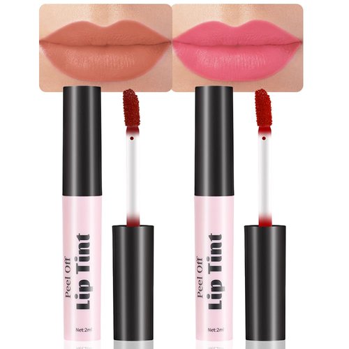 Kaely 2Pcs Rose Red Light Pink Peel Off Lip Liner Stain,Long Lasting Waterproof Lip Tint Marker,Non-Stick Peel Off Lip Gloss Makeup,Highly Pigmented Matte Finish,02+03