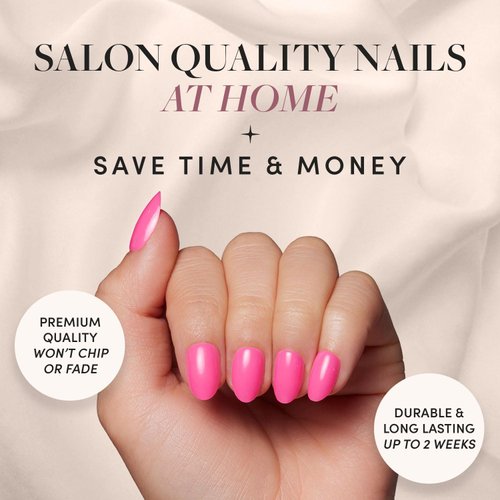 Glamnetic Press On Nails - Hot Pink | Opaque Bright Neon Pink Short Oval Fake Nails, Reusable | 15 Sizes - 30 Nail Kit