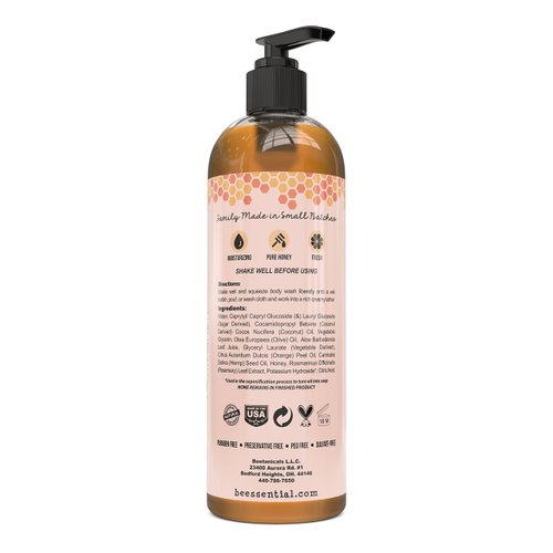 Beessential Natural Body Wash, Sweet Orange, Sulfate-Free Bath and Shower Gel with Essential Oils for Men & Women, 16 oz