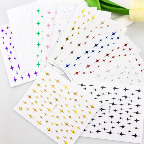 12 Sheets Star Nail Stickers,3D Self-Adhesive Metallic Star Nail Decals,Nail Stickers for Nail Art,Colorful Shinning Stars Stickers for Nail Designs Holographic Nail Supply Decoration for Women Girls…