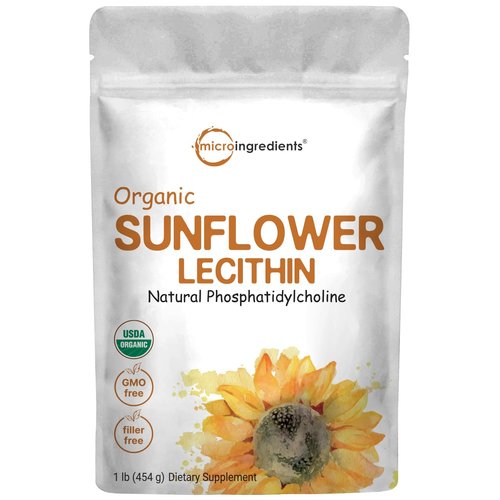 Micro Ingredients Organic Sunflower Lecithin Powder, 1 Pound, Sustainable Farmed, Cold Pressed, Rich in Phosphatidyl Choline and Protein, Making Liposomal Vitamin C, Lactation Supplement, Non-GMO