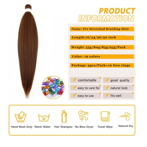 Braiding Hair Pre Stretched for Women Hair Extensions Box Braids Soft Synthetic Knotless Yaki Texture Hot Water Setting Braid Brown (24inch 3Packs)