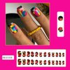 Vezocim Press on Nails Short Square-24Pcs Matte Full Cover Acrylic Square False Nails with Plaids Designs Artificial Extra Short Square Fake Nails with Glue Stick on Fingernails for Women Girls