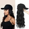 Yunkang Baseball Cap Wig Natural Wave Hair Extensions With Hat Heat Resistant Synthetic Adjustable Wig Black cap wigs for Women Girls (B-1B)