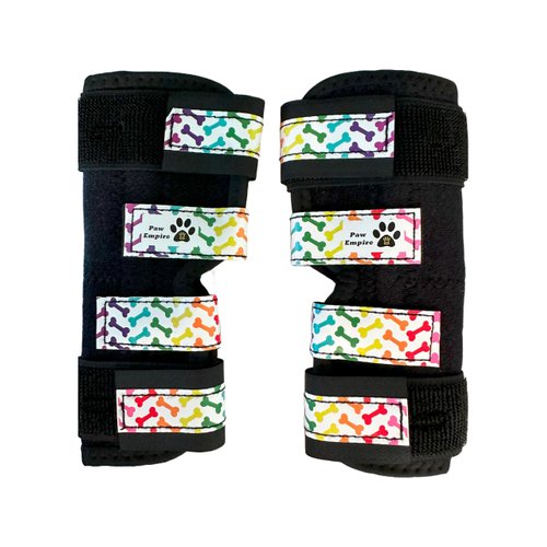 Paw Empire - Pair of Ultra Supportive Dog Leg Braces, Comfortable, Dual Metal Springs, Canine Brace for Joint Arthritis, Assists Injury & Sprains (Rainbow Dog Bone, Large)