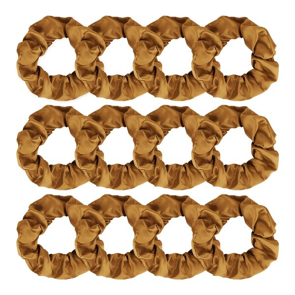 Jaciya 12 Packs Brown Hair Scrunchies Satin Scrunchy Elastic Band Hair Bobbles Scrunchies Hair Ties Ponytail Holder Hair Accessories for Women Girls