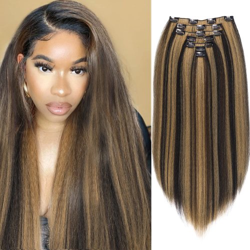 Quantum Love Kinky Straight Clip in Hair Extensions Full Head Yaki Straight Clips for Black Women...