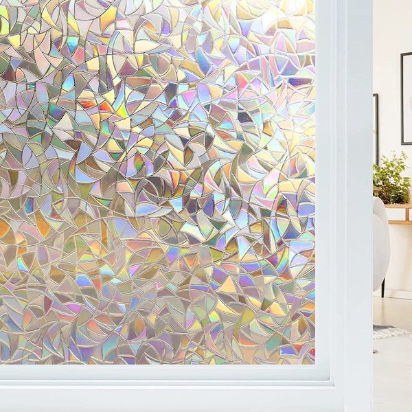 Haton Window Privacy Film, Stained Glass Window Film, Rainbow Decorative Window Cling, Sun Blocking Static Cling Window Stickers, Room Home Decor Window Cover, Non-Adhesive 17.5 x 78.7 inches