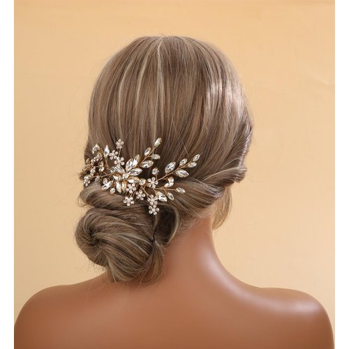 Sither Bridal Gold Crystal Hair Clip for Wedding Party Bride Hair Clip for Women Hair Accessories Headpiece for Prom Gift