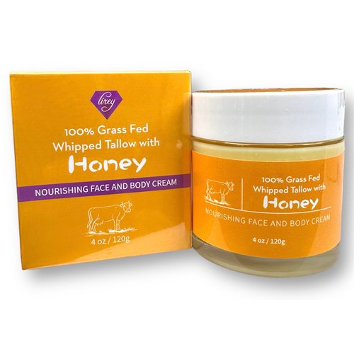 Organic 100% grass fed Whipped beef tallow,Natural,Face,Body cream moisturiser for All Skin types, Lotion for All Purposes (4 fl oz, Honey)