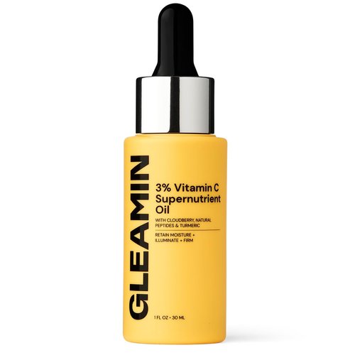 Gleamin 3% Vitamin C Face Oil with Cloudberry, Peptides & Turmeric – Hydrating, Brightening, Skin Firming Oil for Dull Skin & Dark Spots | Fragrance-Free Facial Oil, 1 fl oz