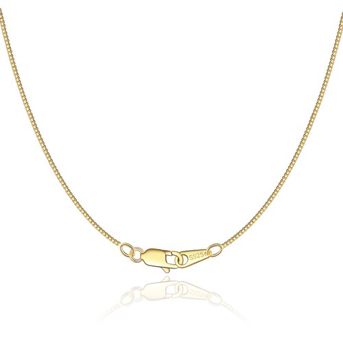 Jewlpire 18K Over Gold Chain Necklace for Women Girls - 0.8mm Box Chain 925 Sterling Silver Chain Super Thin & Sturdy Women's Chain Necklaces 18 Inch