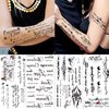 TASROI 18 Sheets Black Inspired Quotes Temporary Tattoos For Women Kids Children Long Lasting Letter Alphabet Words Fake Tattoo Stickers Birds Cross ECG infinity Moon Star Neck Arm Tatoo For Men Adult