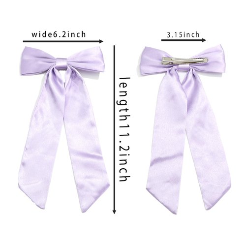 AOREAS 3Pcs Hair Bows for Women Soft Silky Stain Bow Hair Clips with Long Tail,Apricot Black Bow Alligator Hair Ribbon Accessories Party Wedding Prom Daily Wearing (Pink+Purple+White)