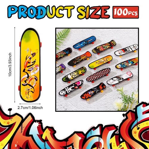 Hortsun 100 Pieces Fingerboard Finger Mini Skateboard Toy Finger Boards Set with Double Sided Pattern Creative Novelty Finger Toys Birthday Party Favors Gift for Teens and Adults, Random Pattern
