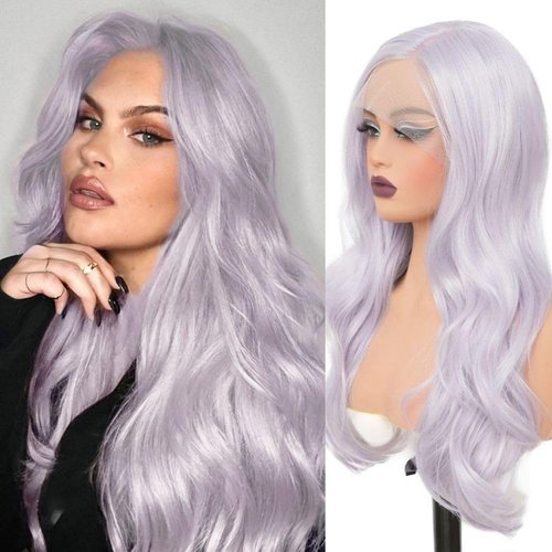 Siudus Long Purple Lace Front Wigs for Women Natural Curly Wavy Synthetic Heat Resistant Fibre Hiar Wig for Halloween Daily Use