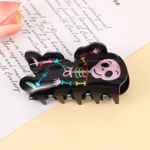 Skeleton Shape Hair Claw Clip Dopamine Skull Non-Slip Halloween Hair Accessories 3.2" X 2" for Thin Hair Women Girls, Black Skull