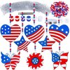 24 Sets Patriotic Suncatcher Ornaments Decoration DIY Window Paint Art Stickers Craft Kit American Heart Star Butterfly Suncatchers for Kids Classroom Patriotic 4th of July Activity Party Art Project