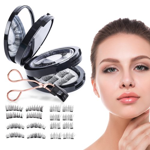 Magnetic Eyelashes, 8 Pairs 3 Layers Reusable Magnetic Lashes Without Eyeliner Natural Look, Upgraded Dual 3D 5D No Glue Eyelashes Without Eyeliner with Applicator Tweezers