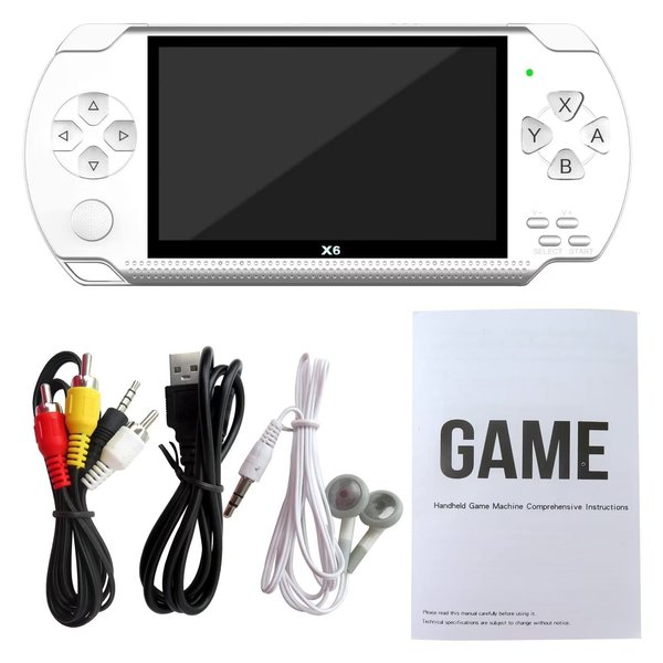 Premium X6 Handheld Game Console, 4.3 Inch Portable Retro Game Console 8G Built-in 10,000 Games, Classic Game Console Game Birthday Gifts Presents (White)