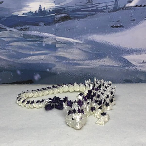 Articulated Cherry Blossom Dragon, 12" 3D Printed White and Purple Cherry Blossom, Home Decor Executive Desk Toys,Fidget Toys for Autism/ADHD D017-BPU