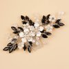 Teyglen Crystal Bride Wedding Hair Comb Vintage Black Flower Rhinestones Side Comb Shiny Hair Pieces Headpieces with Pearl Bridal Hair Accessories for Women Bride Girl(Black)