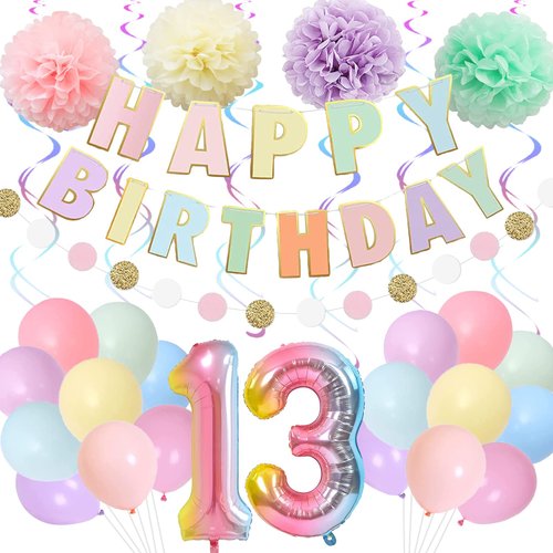 BRT Bearingshui 13th Birthday Decorations for Girls Boys, 40 Inch Rainbow Gradient Number 13 Ball...