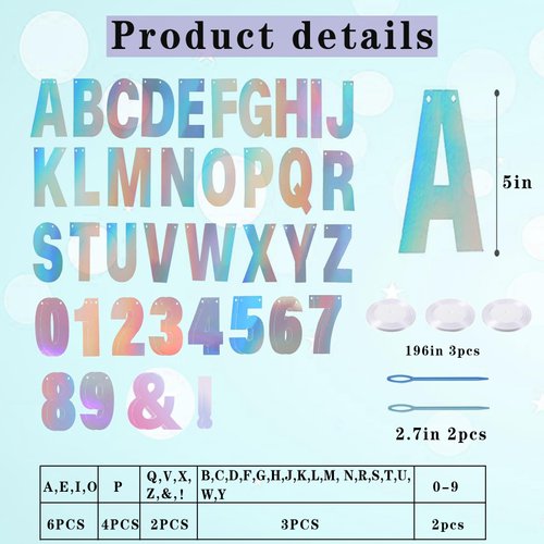 116 Pcs DIY Glitter Customizable Banner Kit Custom Banner Including 111 Letters and Numbers 3 Rope and 2 Threading Device for Personalized Decor for Birthday Banner (Laser)