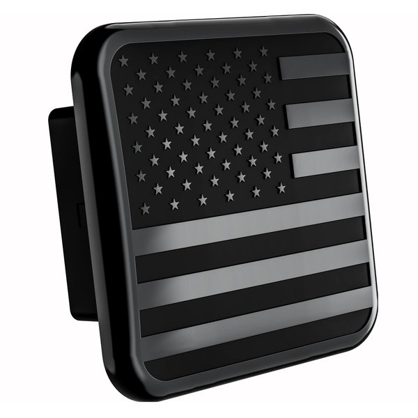 American Black Metal Flag Trailer Hitch Cover - Patriotic Flag Plug (Black, Fits 2'' Receivers)