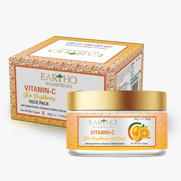 Eartho Essentials Ayurvedic Vitamin C Skin Brightening Face Pack with Apple Extract, Aloevera & Saffron Extract 50g