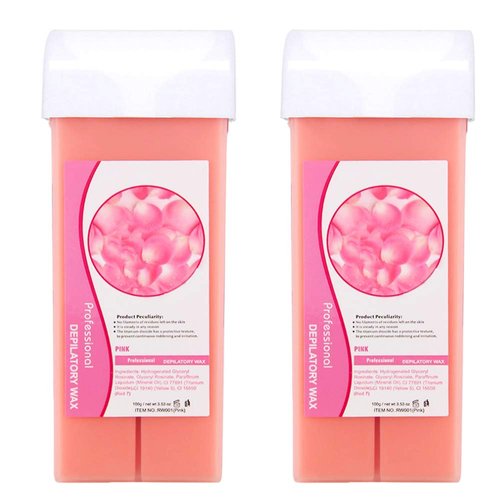 iMeshbean Depilatory Wax Heater Roller Body Hair Removal Portable Cartridge Roll On Waxing Machine with Heater Base for Personal & Professional Use Beauty Salon (Rose Wax Cartridge 2Pack)