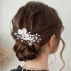 Kisshine Pearl Bride Wedding Hair Comb Rhinestone Silver Bridal Headpiece Leaf Hair Piece Wedding Hair Accessories for Women and Girls
