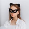 Ondder Black Cat Women Mask and Ears Mysterious Catwoman Mask and Ears Glitter Cat Ears Headband for Women Girls Black Cat Mask Catwoman Costume Mask Headband for Women Girls