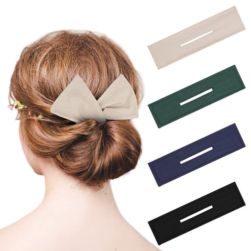 4 Pieces Deft Hair Bun Maker Doughnut Hair Bun French Hairstyle (Black, Khaki, Green, Dark Blue,Fabric)