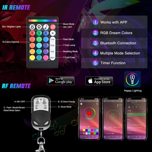 Nilight 12PCS Motorcycle RGB Led Light Kit Waterproof Multi Color Atmosphere Neon Accent Light APP and Remote Control Underbody Light Strips for Harley Davidson Honda Kawasaki Suzuki