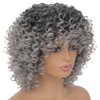 Dai Cloud Grey Afro Curly Wigs for Black Women Dark Roots with Bangs Wig Short Wave Kinky Synthetic Daily Use Wig