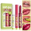 3 Colors Fat Lip Oil Slick Click Press Lipstick, Moisturizing Lip Balm Korean Shining Mirror Lip Gloss Nourishing Solid Lip Glaze, Plump Your Lips, High Pigmented Vegan Lip Oil Non-Sticky (A#)