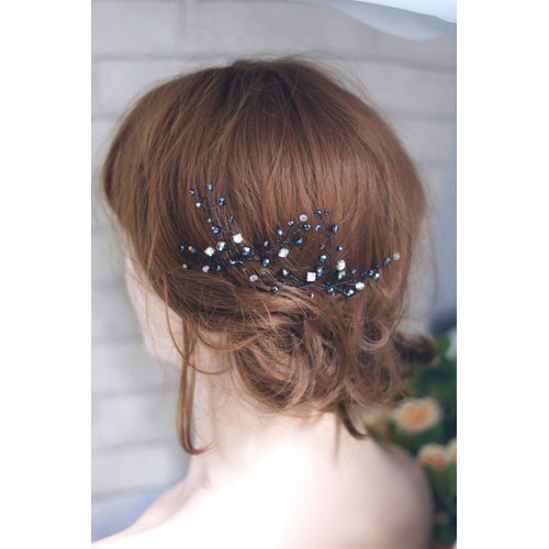 Kercisbeauty Handmade Wedding Hair Pins with Black Crystal Beads Rhinestones for Brides Bridal Hair Piece Prom Women Hair Accessories 2pcs