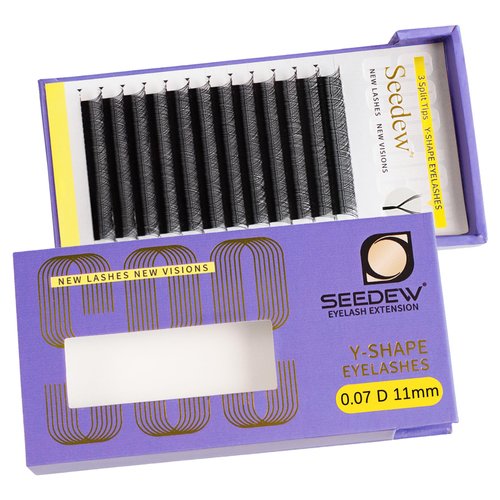 SEEDEW YY 3 Split Tips YYY 0.07 D Curl 11mm Eyelash Extensions Soft Natural Fluffy Light Volume Long Lasting Lash Clusters(YYY-Matte Black-0.07-D-11mm)
