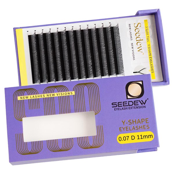 SEEDEW YY 3 Split Tips YYY 0.07 D Curl 11mm Eyelash Extensions Soft Natural Fluffy Light Volume Long Lasting Lash Clusters(YYY-Matte Black-0.07-D-11mm)