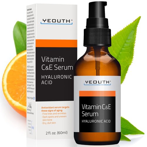 YEOUTH Vitamin C Face Serum with Hyaluronic Acid, Vitamin C Serum for Face, Vitamin C for Face Targets the Appearance of Dull Spots, Face Serum for Women and Men 2oz