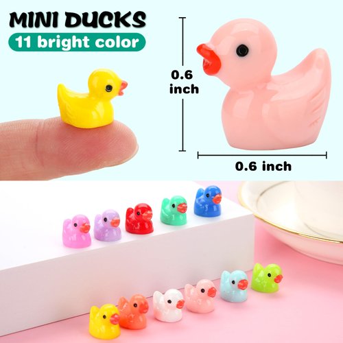 GWAHSA 240pcs Mini Ducks, Tiny Resin Duck Figurines Colorful Plastic Small Ducks Bulk for Miniature Landscape Aquarium Potted Fairy Garden Home Dollhouse Decor Accessories Party Favors Toys Gifts