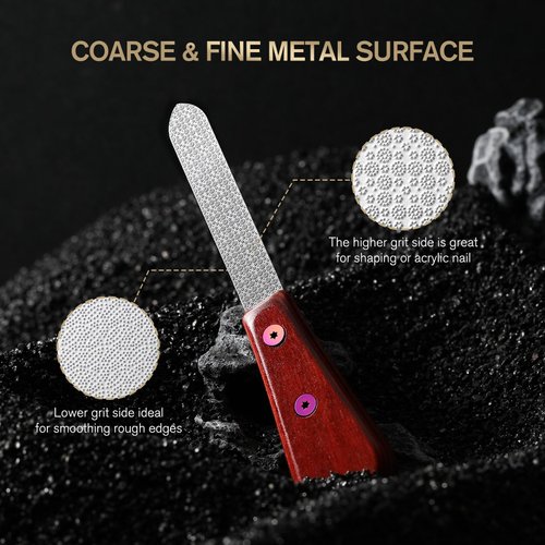 FERYES Metal Nail File with Wooden Handle - Stainless Steel Nail File for Fingernail and Toenail, Dual-Sided Nail Polish Tool Nail Filer Buffer 1 Pcs