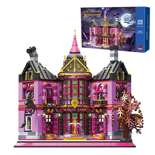 kowkis Halloween Magic Store Building Block Set with LED, MOC Micro Mini Building Sets Two-Story Haunted House for Teens and Adults Décor(1366 Pcs)