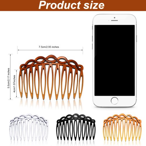 16 Pieces Women Hair Comb Accessories French Hair Side Combs Plastic Twist Decorative Comb Hair Clips Bridal Wedding Veil Teeth Hair Combs for Women(Black, Transparent, Light Coffee, Dark Coffee)