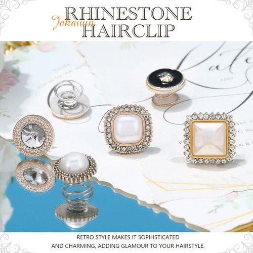 JAKAWIN Spiral Hair Pins Rhinestones Coils Hair Clips Pearl Crystal Twisters Wedding Bridal Hair Accessories for Women and Girls(6Pcs) (A)