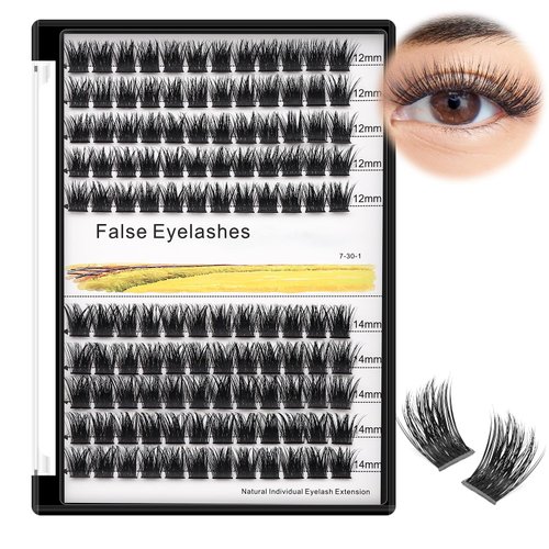 Bodermincer 120 Clusters 10mm+12mm/12mm+14mm/14mm+16mm Mixed Wide Cluster False Eyelash Individua...